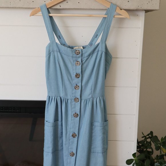 Blue "Denim" Button Down Dress - Picture 1 of 9
